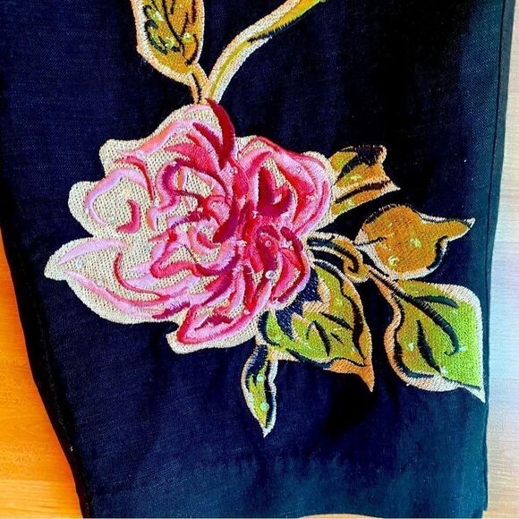 Bob Mackie Studio Wide Leg Floral Embroidered Linen Pants Sz 6 - Picture 4 of 7